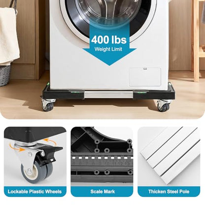 Nefish Furniture Dolly Adjustable Mini Fridge Stand with Wheels Washing Machine Stand Mobile Roller with 4 Locking Swivel Wheel Universal Mobile Base Moving Cart for Dryer Refrigerator - color: Black