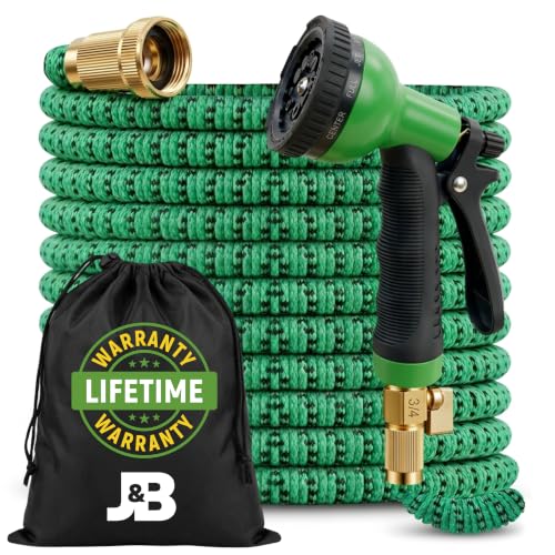 J&B XpandaHose 50ft Expandable Garden Hose, Lightweight, Brass Connectors - color: Green/Black, size: 50ft