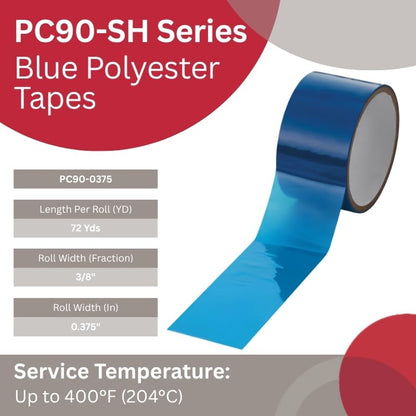Caplugs PC90-0375 – PC90-SH Series – 1 Mil Thick Blue Polyester Tape, 1 Roll, 3/8" W x 72 Yds L, 2 Mil Silicone Adhesive, High Temperature Masking, Powder Coating, E-Coating, Anodizing (SH-47898)