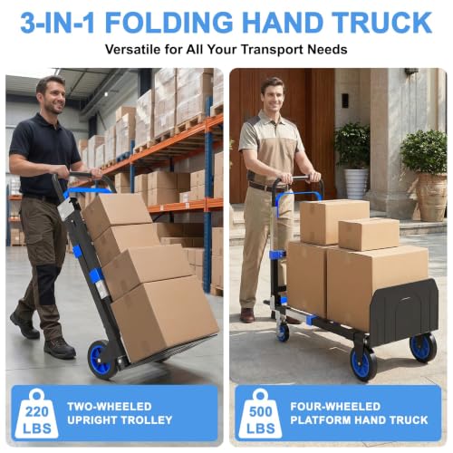 3-in-1 Folding Heavy Duty Hand Truck Dolly Cart Trolley with Wheels (Blue) - color: Blue