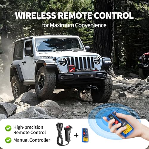 CXRCY 12V Electric Winch, 17500LB, Synthetic Rope - style: 17500LBS for truck SUV