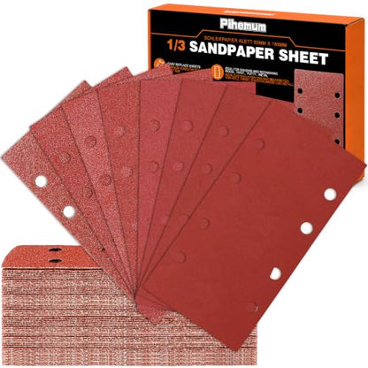 80 Pcs 1/3 Sandpaper Sheets Assorted 40-400 Grit 8 Hole - color: GRIT MIX