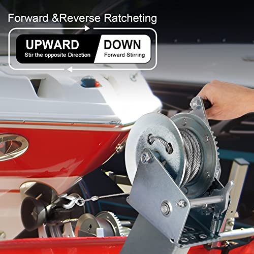 Heavy Duty Hand Winch 1200 lbs with 32 ft Steel Wire Rope, Hand Crank Strap Gear Winch with Steel Wire, for ATVs Boats Trailers Trucks Auto Marine - color: 1200lbs, size: Steel Cable