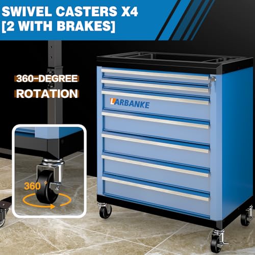 LARBANKE 7-Drawer Rolling Tool Chest with Wheels,Locks,Blue Tool Cabinet - color: Blue, size: 7 drawer tool chest