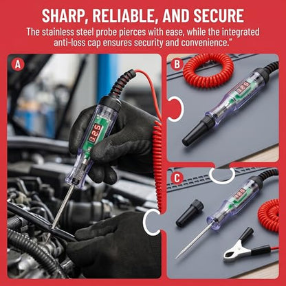 Automotive Circuit Tester with 3-120V LED Voltmeter, Car Test Light Dual Polarity Indicator & Long Probe, Fuse Checker RV Marine Tool - size: 3-120V