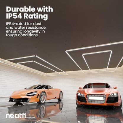 Neatfi 35,200 Lumens LED Garage Light – Ultra-Bright Shop Lighting | Easy Ceiling Installation | Auto Shops, Salons, Warehouse & Gyms (2 Rectangles with Hanging Kit, Cool White)