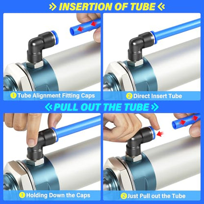 TAILONZ PNEUMATIC Blue 3/8 Inch OD 10 Meter 32.8ft PU Polyurethane Air Tubing Kit Pipe Hose Air Line Tubing Air Hose Fittings Push to Connect Fittings(27PCS) - color: Blue, size: 3/8" OD - 32.8 FT