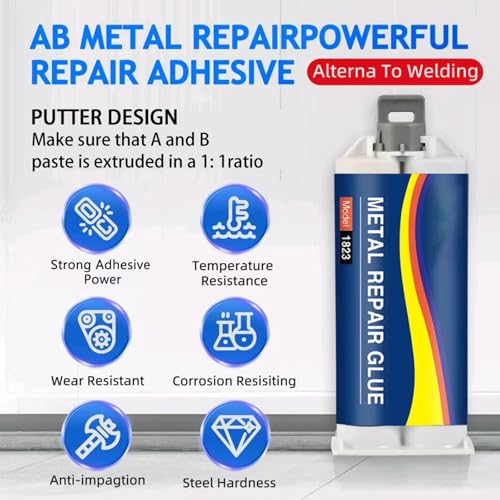 Metal Repair Glue, 85ml Strong Foundry Glue for Metal, Heavy Duty Epoxy Adhesive for Iron Steel Aluminum Casting Repair, High Temperature Resistant Welding Glue for Auto Parts, DIY Home Repairs - color: 2pc