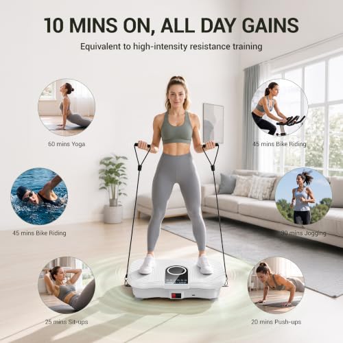 Vibration Plate Exercise Machine 450lbs Capacity Full Body Shaker Platform - color: White