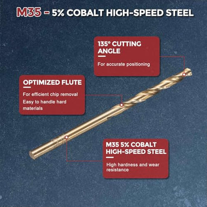 5pcs Drill Bit 3.2mm Diameter M35 5% Cobalt HSS for Metal - size: 3.2mm