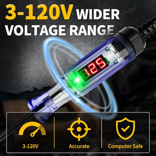 Test Light Automotive 3-120V DC LED Digital Circuit Tester with Voltage Display, Auto Bidirectional Voltage Tester, Electric Test Probe Pen for Car Battery Polarity Continuity Fuses