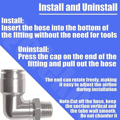 Pneumatic Push To Connect Fittings Heavy Duty Elbow 1/2 inch Tube OD x 1/4" NPT Male Thread Nickel Plated Copper PL-1/2-N2 (5Pcs) - size: 1/2" OD x 1/4" NPT