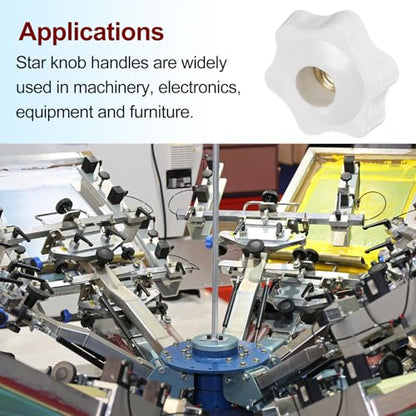 HARFINGTON 10pcs Star Knobs M10 Female Thread 38mm Head Plastic Through Hole Brass Screw-in Clamping Handles Threaded Hand Knobs, White - color: White, size: M10 x 38mm