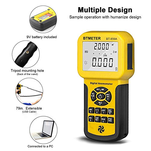 BTMETER Por HVAC Anemometer -CFM Meter Gauge Tester w/USB Data Export to PC - color: BT-856A w/ Computer Software