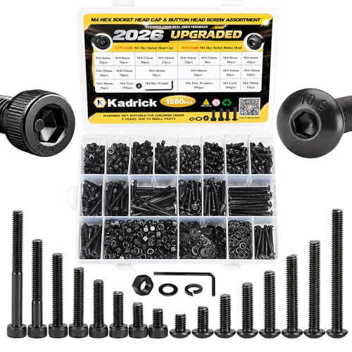 1580PCS M4 Hex Socket Cap Head & Button Head Screws and Nuts Kit - size: M4 1580Pcs 6-40mm