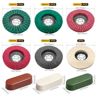 10Pcs 4.5'' Buffing Wheel & Compound Kit, Polishing Wheel for Angle Grinder