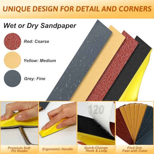 180 PCS Mini Detail Sanding Kit, 80-1000 Grit Sandpaper with Finger Sanding Blocks for Small Areas and Corners, Ideal for Woodworking, Furniture Repair, Crafts and DIY