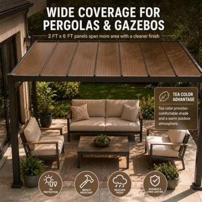 6 Pcs 6' X 2' X 0.2'' Polycarbonate Greenhouse Panels Roof Panels, Brown - color: Brown, size: 6' x 2' x 0.2''