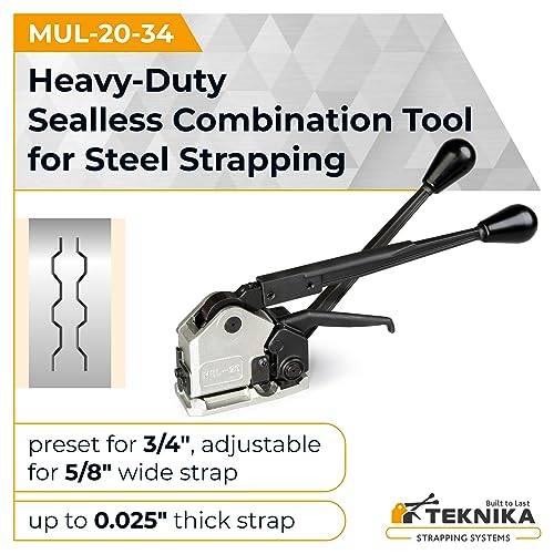 IDL PACKAGING Teknika MUL-20 Heavy Duty Sealless Combination Tool for High Tensile Steel Strapping, Adjustable for 3/4" and 5/8" Strap Width - size: 3/4"