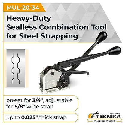 IDL PACKAGING Teknika MUL-20 Heavy Duty Sealless Combination Tool for High Tensile Steel Strapping, Adjustable for 3/4" and 5/8" Strap Width - size: 3/4"