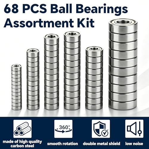 68 Pcs Ball Bearings Assortment Kit 693ZZ/ 623ZZ/ 624ZZ/ 685ZZ/ 687ZZ/ 627ZZ Roller Bearings, Small Bearings Carbon Steel Deep Groove Bearing, for Furniture Wheel, Roller Skates, 3D Printing