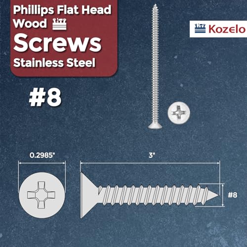 50pcs Phillips Wood Screws #8x3 304 Stainless Steel Silver - color: Silver, size: #8x3"
