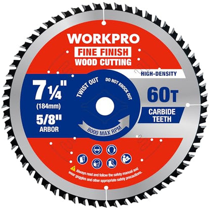 WORKPRO 7-1/4" Circular Saw Blade, 60T Fine Finish Wood Cutting - size: 7-1/4 INCH