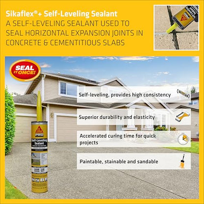 SIKA Sikaflex Self-Leveling Sealant, 12-Pack, 10.1 Oz, Gray – Easy Application, Quick-Curing, Waterproof & Weather-Resistant, Ideal for Driveways, Garages, Sidewalks, and Concrete Joints - color: Gray, size: 10.1 fl. oz (Pack of 12)