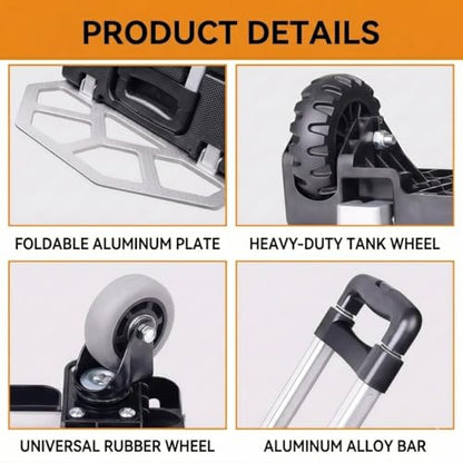 Upgraded 3-in-1 Folding Hand Truck, 500 lbs Capacity Heavy Duty Convertible Dolly Cart with Rubber Wheels, Collapsible Hand Truck with Telescopic Handle, Suitable for Moving, Stair Climbing