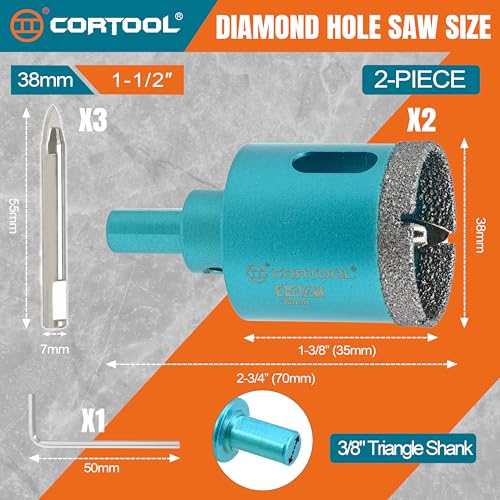 1-1/2 Inch Diamond Hole Saw with Pilot Drill Bit, Diamond Tipped Tile Hole Saws, Dry/Wet Use for Porcelain Tile, Ceramic Pottery, Granite, Stone, Marble, Glass Bottles - 2 Pack - size: 1-1/2 Inch (38mm) 2-Pack