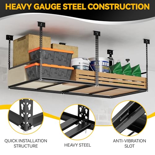 3x6 Ft Overhead Garage Storage Rack, 28-41 inch Height Adjustable Ceiling Mounted Organization Rack, 550 lbs Weight Capacity, 36"x72" Heavy Duty Space-Saving Metal Rack for Garage Storage - size: 3x6ft w/ 4 Support Bars