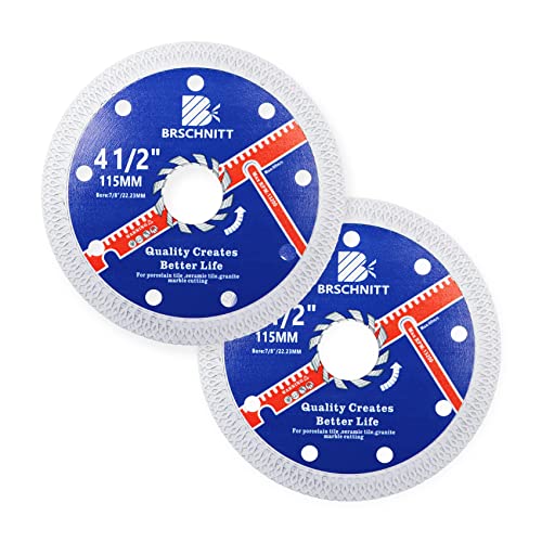 Super Thin Diamond Porcelain Saw Blade with X Teeth,BRSCHNITT 2pcs 4-1/2 Inch (115mm) x Arbor 7/8" Angle Grinder Diamond Cutting Disc for Dry/Wet Cutting Porcelain Tile Ceramic Marble Granite - size: 115mm(4.5")
