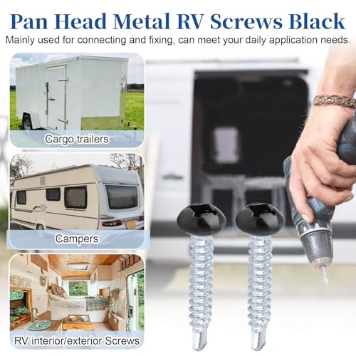 Pan Head Metal RV Screws Black #8 X 1/2" - 100 Pcs - size: #8x1/2"