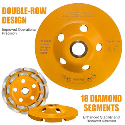 4.5” Double Row Diamond Grinding Cup Wheel, Concrete Grinding Wheel - style: Double Rows