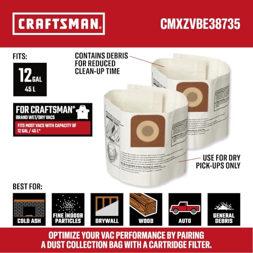 CRAFTSMAN CMXZVBE38735 Genuine 12-Gal. Wet Dry Vac Dust Collection Bags - style: 12 Gallon Fine Dust