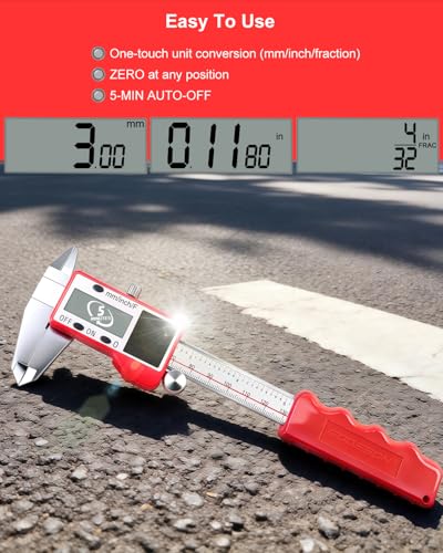 GODESON Solar Powered Digital Caliper, 6“ Digital Calipers with 0.001" Accuracy Stainless Steel, 3 Units Inch/mm/Fraction, 5 Modes Including Differential, for DIY Woodworking Metalworking 3D Printing