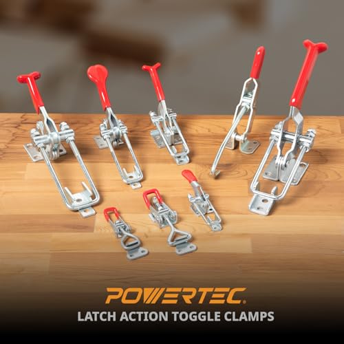 POWERTEC 4PK Toggle Clamp, 400 lbs Holding Capacity, 4002 Adjustable Pull Action Latch for Smoker, Tool Box, Woodworking Jigs and Fixtures, Cabinet, Tool box, Door (20333) - size: 4002, 4PK