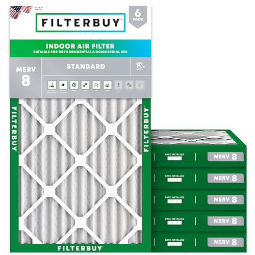 Filterbuy 10x20x2 Air Filter MERV 8 Dust & Allergy Defense (6-Pack) - size: 10x20x2