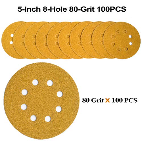 5-Inch 8-Hole Hook and Loop Sanding Discs 80-Grit, 100-Pack