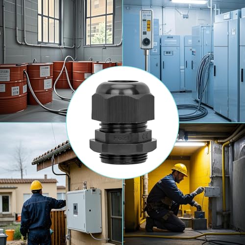 10 Pcs PG21 Cable Gland 18-25mm Waterproof IP68 Nylon Black PA66 Connector - size: PG21(10Pcs)