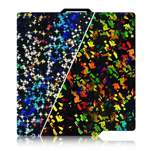 IdeaFormer Holographic Smooth P2S P1S X2D Build Plate for Bambu Lab X2D/X1/X1C/X1E/P1P/P1S/P2S/A1, Flexible Galaxy PEY+Rainbow Confetti PEF Print Bed Plate 257x257mm for Bambu 3D Printers Build Plate - color: Rainbow Confetti Pef+galaxy Pey