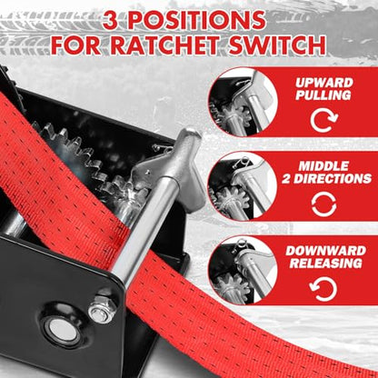 X-BULL Heavy Duty Boat Trailer Winch 3500 LBS 32FT Strap New Upgraded Quick-Connect Handle and Enclosed Housing, 2-Way Ratchet 4:1/8:1 Gear Winch for Boat, Truck, Trailer, RV, ATV, Jet Ski - size: 3500 LBS