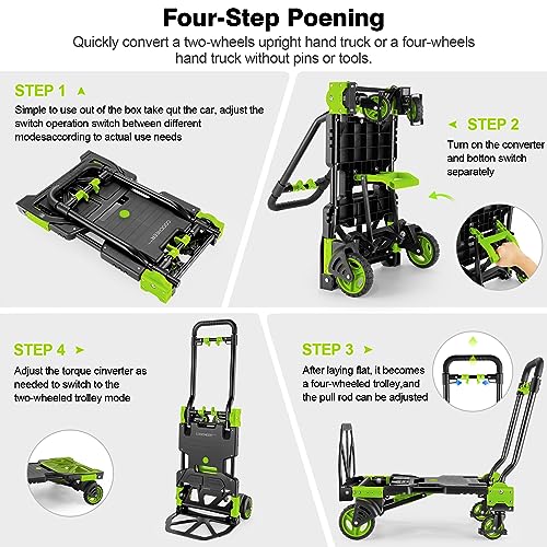 Folding Hand Truck Dolly, 330lb Convertible 4 to 2 Wheel Moving Cart, Green - size: 330LB Green