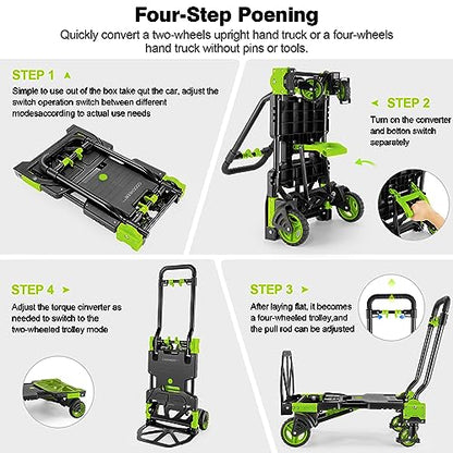 Folding Hand Truck Dolly, 330lb Convertible 4 to 2 Wheel Moving Cart, Green - size: 330LB Green