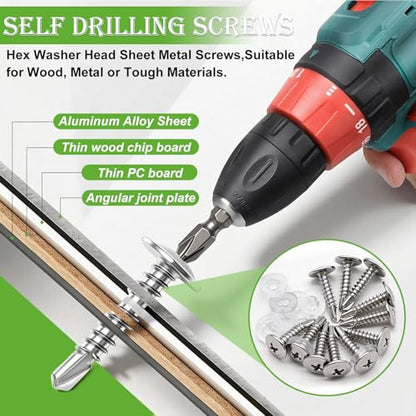 mxuteuk 240PCS #8×1-1/2" Self Drilling Screws, 410 Stainless Steel - size: SV #8×1-1/2"