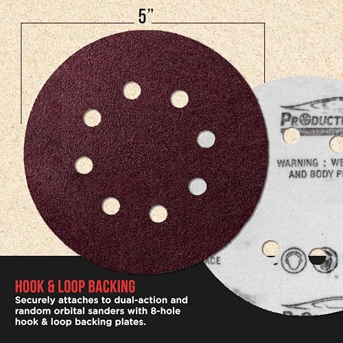 ProductionShop 5" Red 8-Hole Pattern Sanding Discs, 100 Disc Variety Pack, Grits 40, 60, 80, 100, 150, 180, 220, 320, 400, 600, 800 - Hook & Loop Sandpaper for Random Orbital Sanders - Woodworking - style: Variety Pack 100