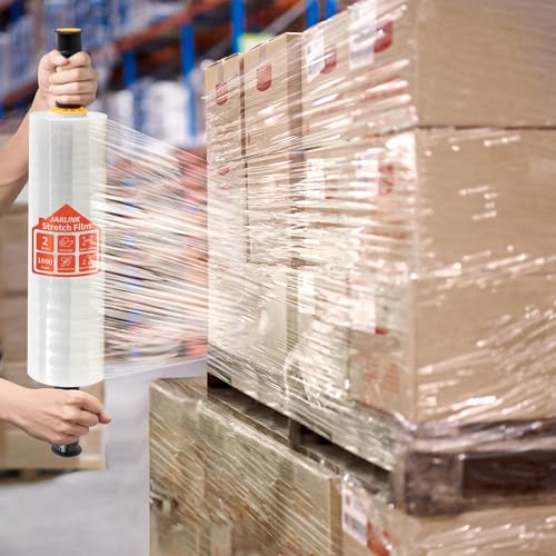 JARLINK Stretch Film, 15" x 1000' Shrink Pallet Wrap W/Handles, 60 Gauge - size: 2 Pack, style: Yellow Handles