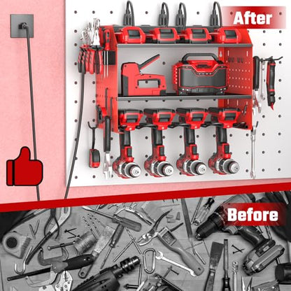 Power Tool Organizer Wall Mount 3 Layer Charging Station with 6 Outlets - color: Red