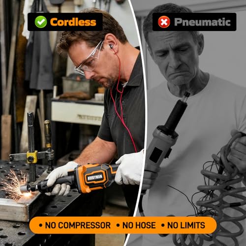 Alloyman Cordless Die Grinder Kit 20V, Brushless Motor,1/4" Collet, 3-Speed 13,000-25,000 RPM, 2X 4.0Ah Batteries& Charger, for Metal Grinding, Polishing & Weld Cleanup