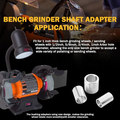Reducing Bushing Arbor Adapters Fit for Bench Grinding Wheel Or Sanding Wheel Arbor Hole 1" Thick from 1-1/4" to 1", 3/4", 5/8", 1/2" Arbor Aluminum